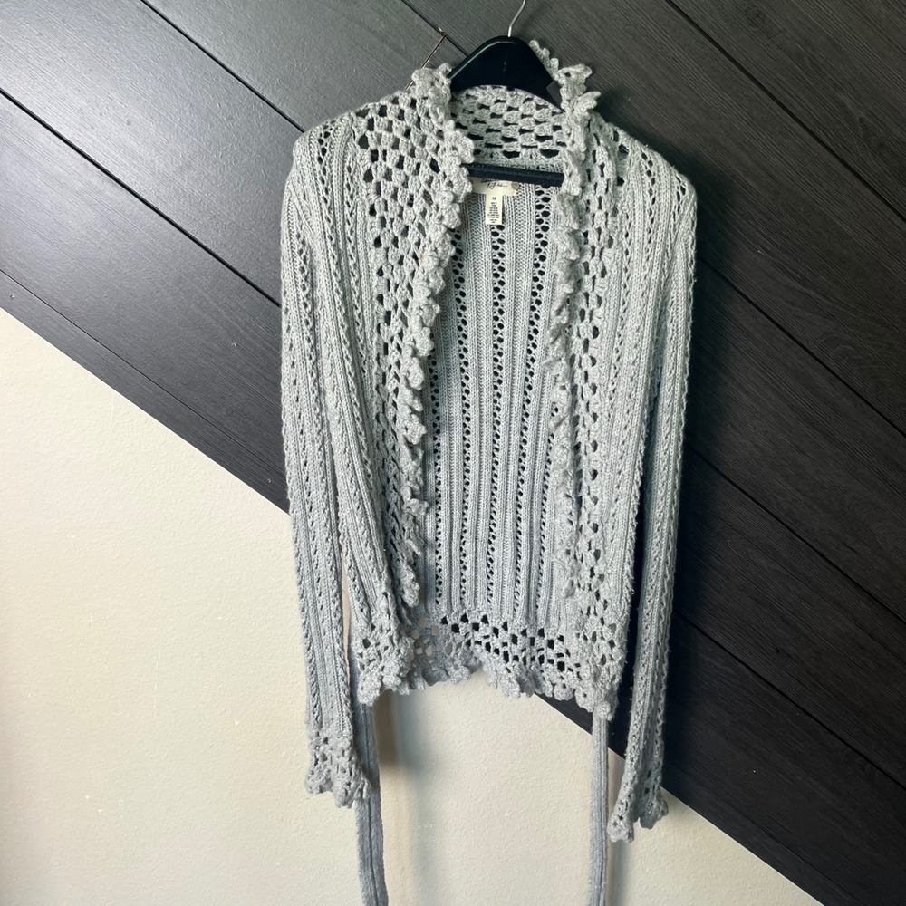 Abercrombie & Fitch Women's Open Knit Cardigan Medium Gray Boho Crochet BOHO